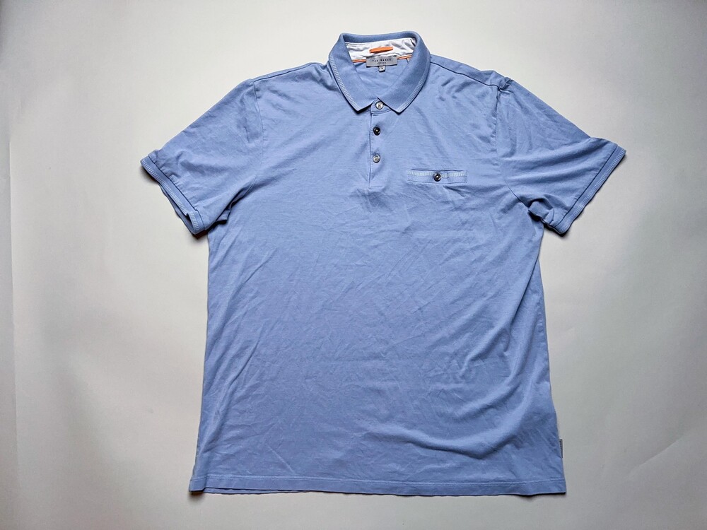 Ted Baker Polo Shirt Mens 2XL Blue Pocket Button Cotton Blend Casual